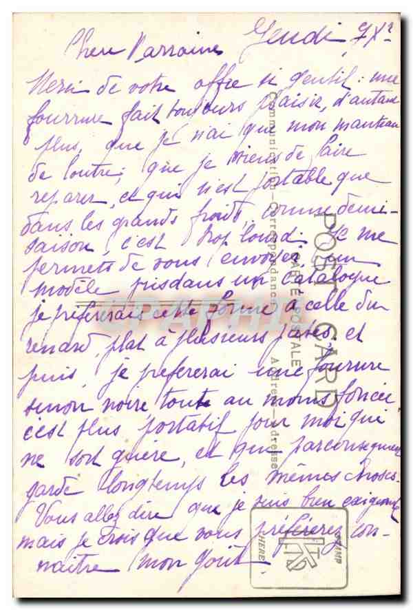 CARTE PHOTO Enfant Femme — Verso