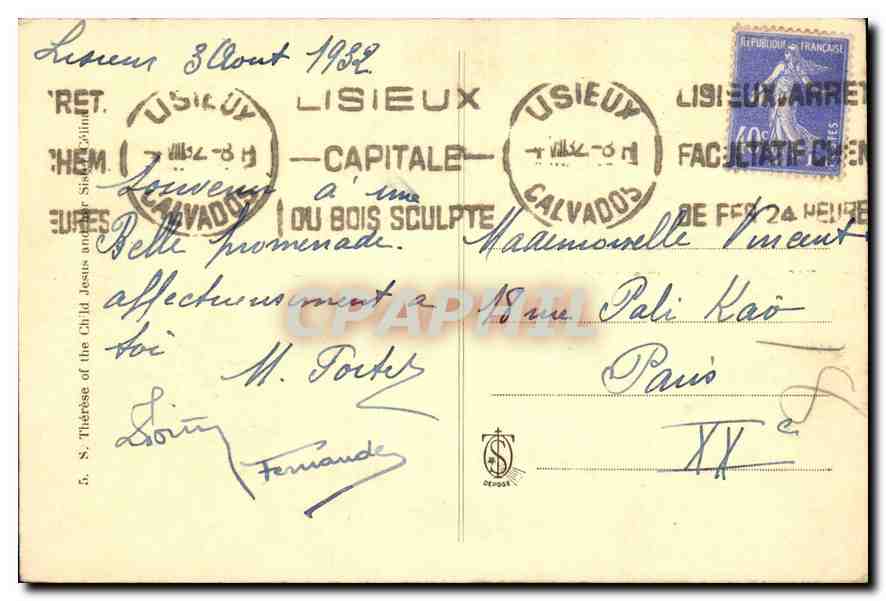 CPA Sainte Teherese de l'Enfant jesus et sa Soeur celine  — Verso