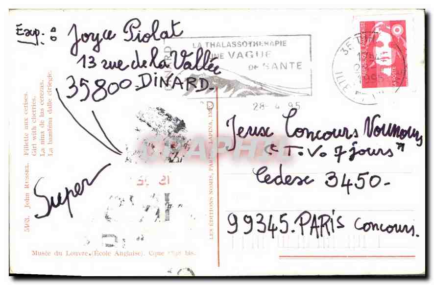 CPA John Russel Fillette aux cerises — Verso