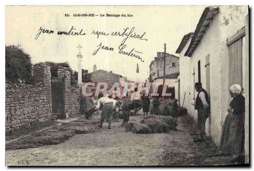 Ile-de-Ré — Le Battage du blé — Cartes d'autrefois, Aunis