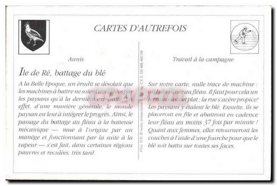 Ile-de-Ré — Le Battage du blé — Cartes d'autrefois, Aunis — Rückseite