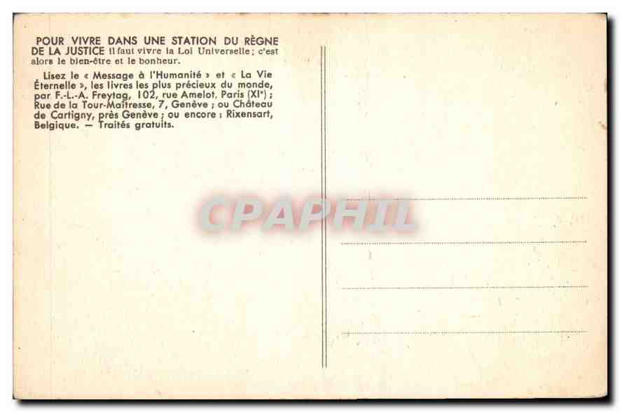 CPA l'Aspect d'une Station dans le Regne de la Justice Pour vivre dans une Station de Regne de la Ju — Rückseite