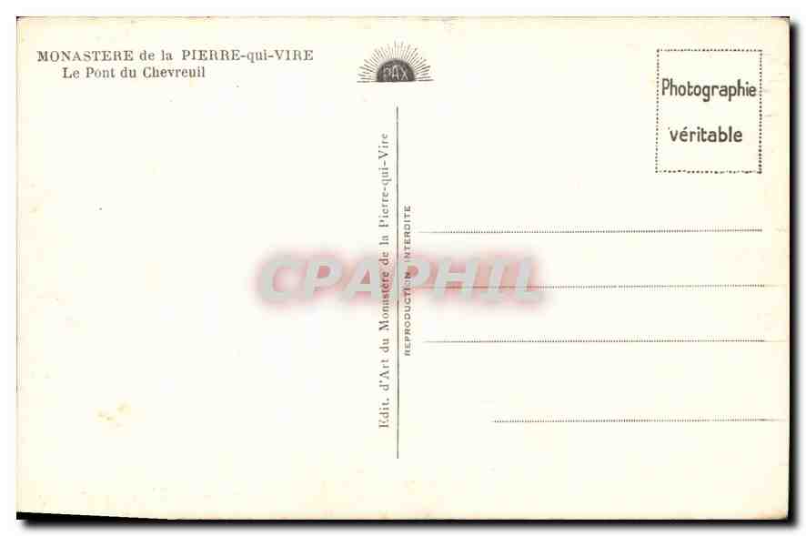CPA Monastere de la Pierre qui vire Le Pont du Chevreuil  — Rückseite