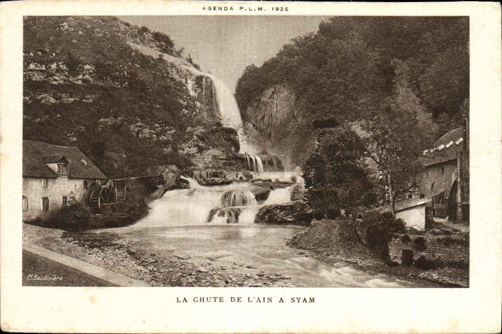 La chute de l'Ain à Syam — Agenda P.L.M. 1925 — Cl. Baudinière