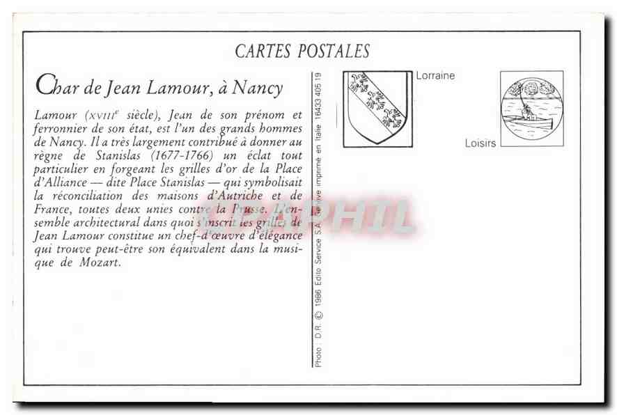 REPRO Nancy Cortege Historique 1909 Le Char de Jean Lamour  — Verso