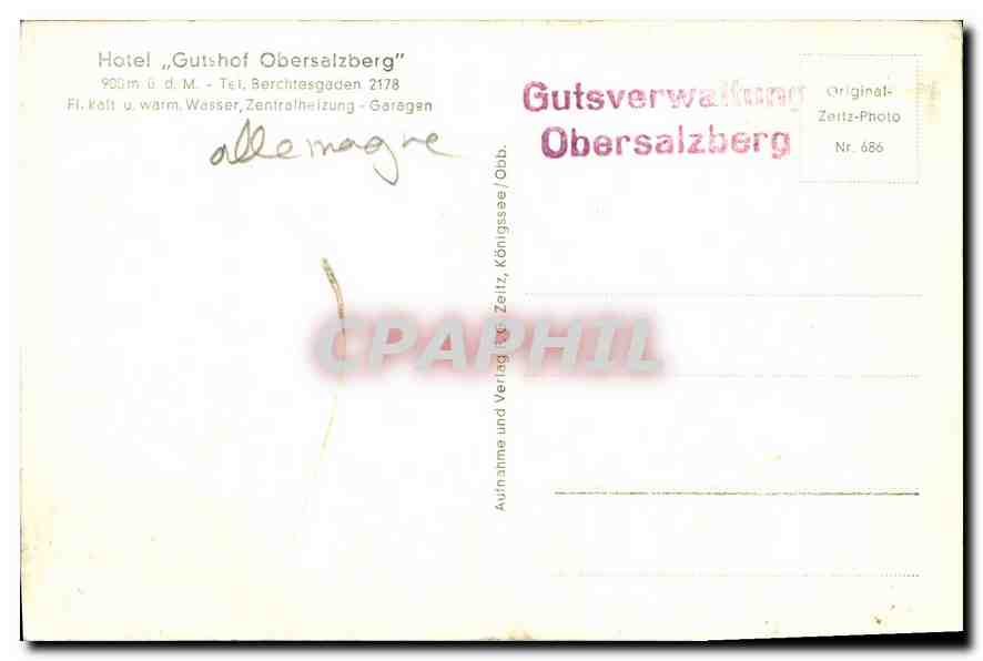 CPA Hotel Gutshof Obersalzberg uber Berchtesgaden  — Back