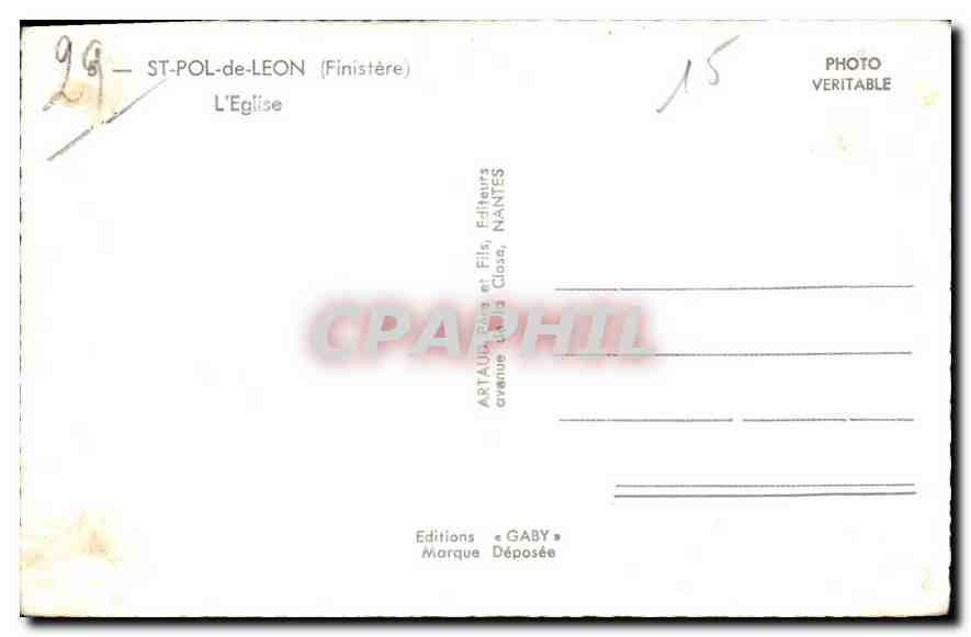 CPA St Pol de Leon finistere l'Eglise  — Rückseite