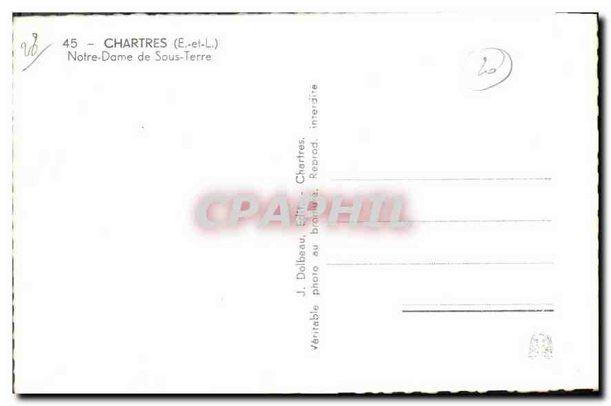 CPA Chartres E et L Notre Dame de Sous Terre  — Rückseite