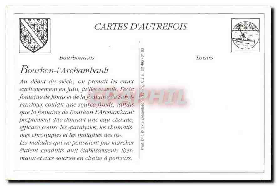 REPRO Folklore Allier Bourbon L'Archambault Chaise a Porteurs  — Verso