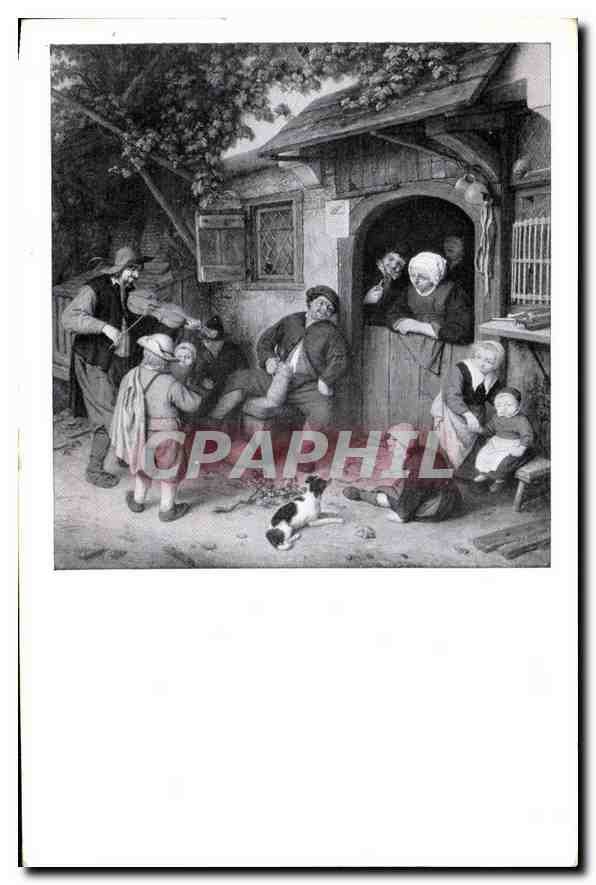 Scène de village — musicien jouant du violon — éditeur Julius Ophenhaim