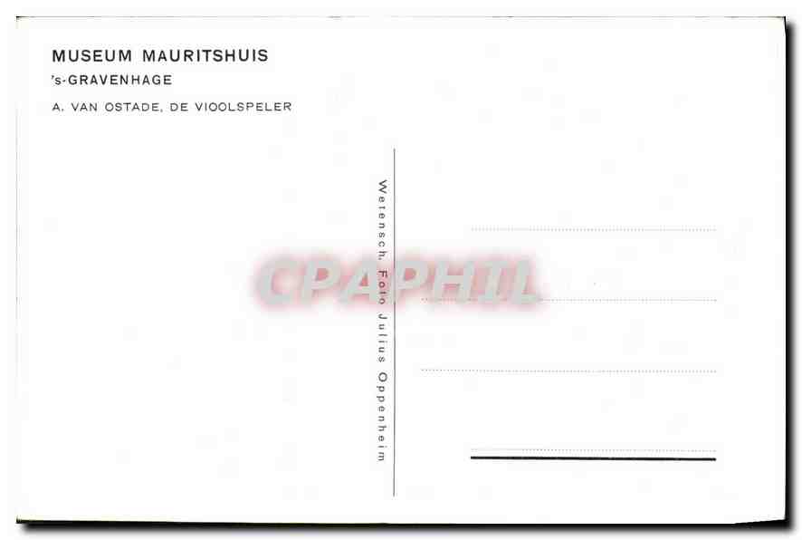 Scène de village — musicien jouant du violon — éditeur Julius Ophenhaim — Verso