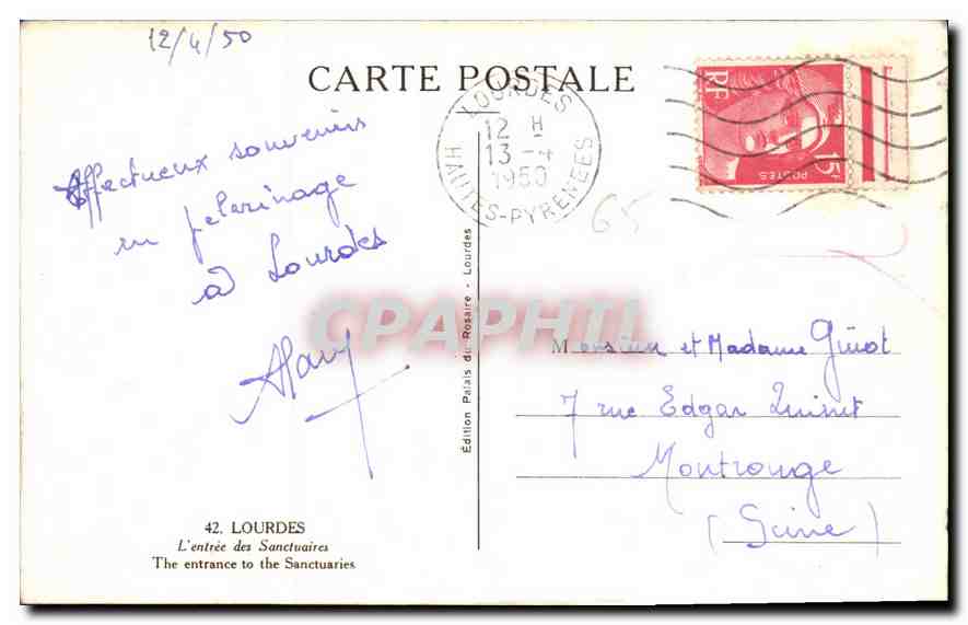 CPA Lourdes L'Entree des Sanctuaires  — Verso