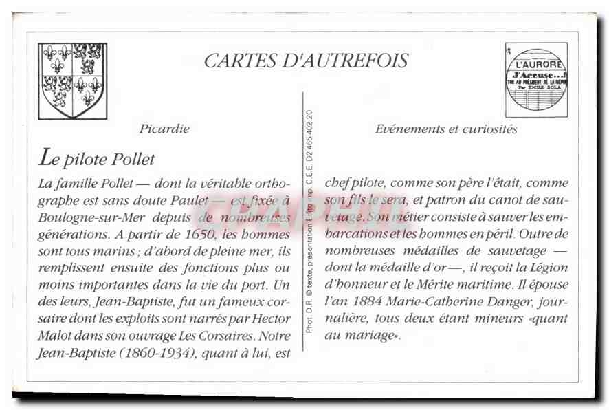 Boulogne-sur-Mer — Le Pilote Pollet, Patron du Canot de Sauvetage — LL. — n° 277 — Verso