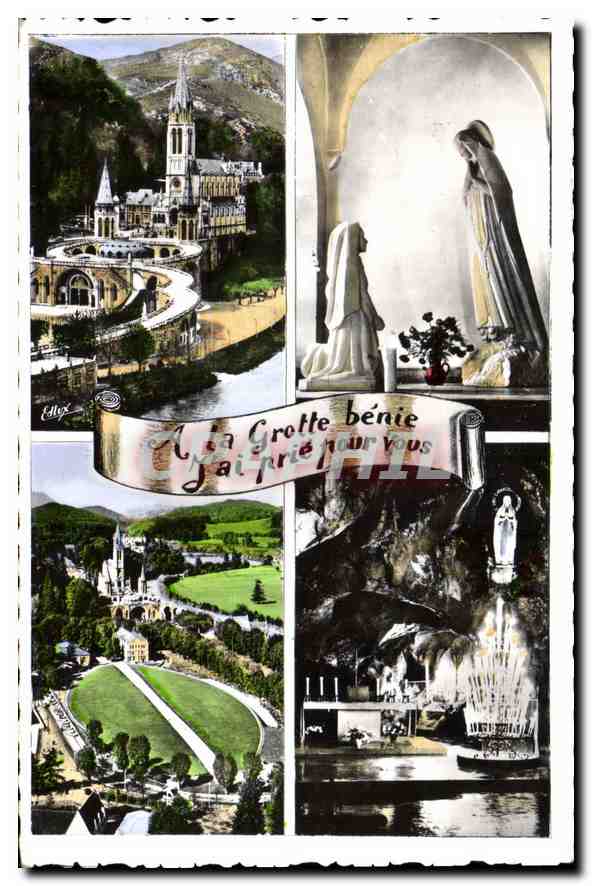 CPA Lourdes La Basilique l'Apparition G Serraz Sculpteur et la Grotte Miraculeuse 