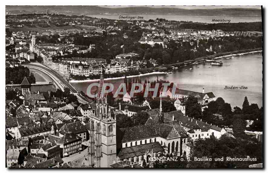 CPA Konstanz Basilika und Rheinausfluss 