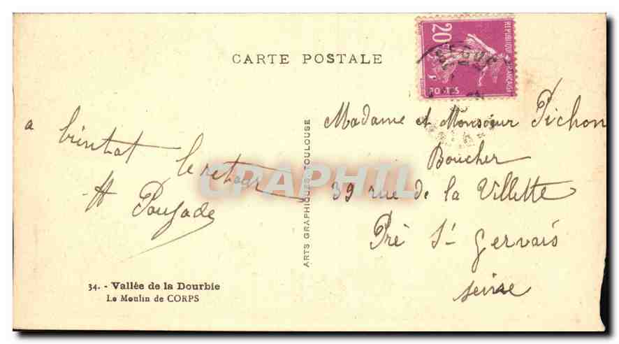 CPA Vallee de la Dourbie Le Moulin de Corps  — Rückseite