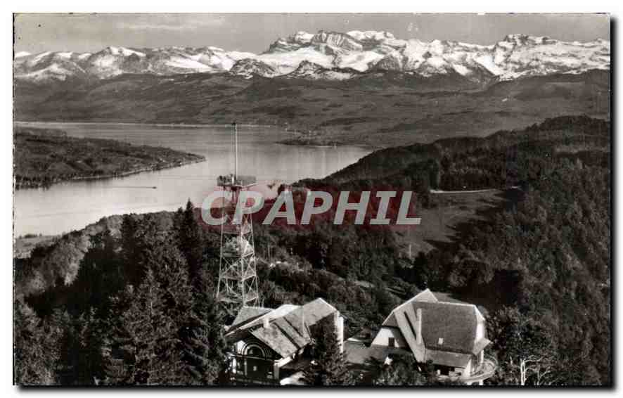 CPM Uetliberg Berghaus Uto Kulm Blick auf Zurichsee u. Glarreralpen 