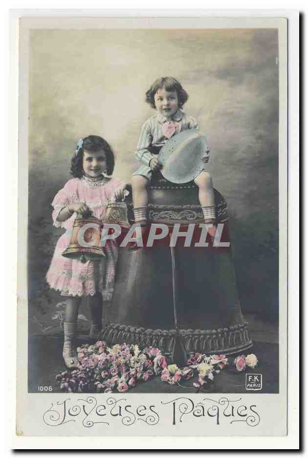 joyeuses paques cloche geante enfants CPA