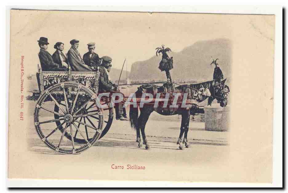 Carro Siciliano charrette sicilienne animation carte precurseur CPA