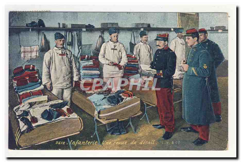 Infanterie une revue de detail life in barracks uniforme TOP CPA