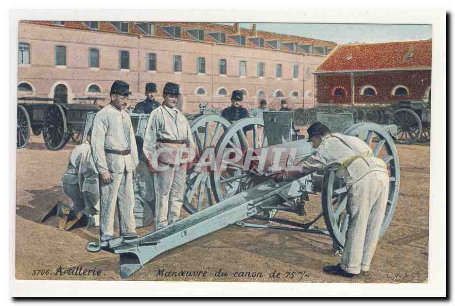 Manœuvre du canon de 75 mm — Artillerie — éditeur L.V. S.C.P. n° 3706