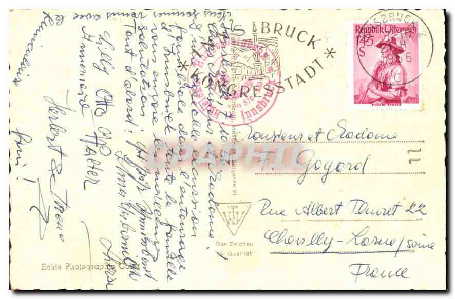 CPA Innsbruck hungerburg mit Nordkette  — Rückseite