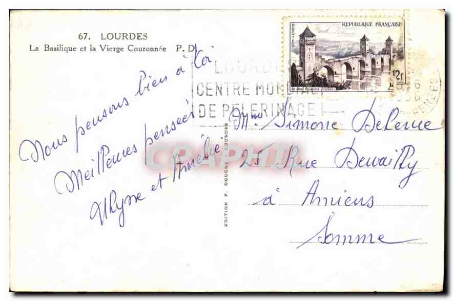 CPA Lourdes La Basilique et la Vierge Couronnee  — Verso