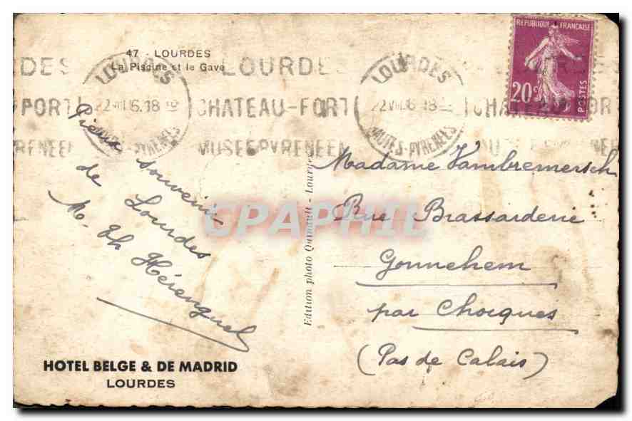 CPA Lourdes La Pasilique et la Gave  — Verso