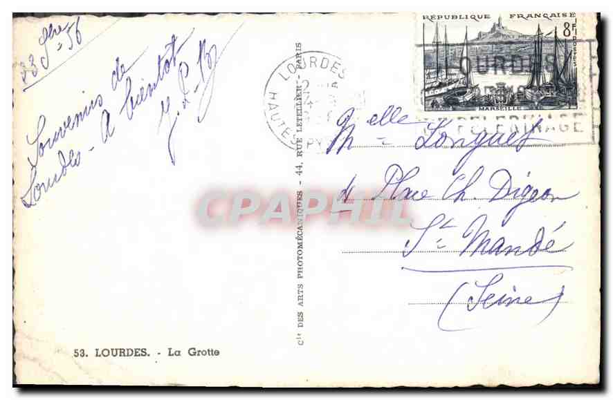 CPA Lourdes La Grotte  — Verso