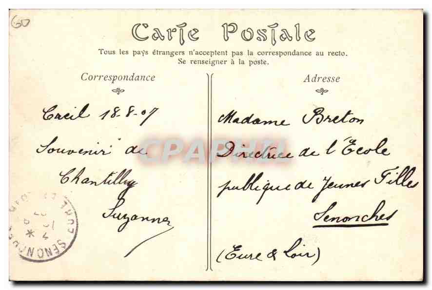 CPA Chateau de Chantilly L'Entree  — Rückseite