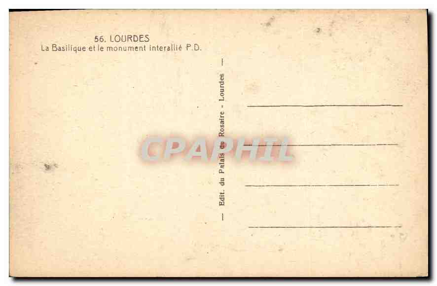 CPA Lourdes La Basilique et le monumnet interallie  — Verso