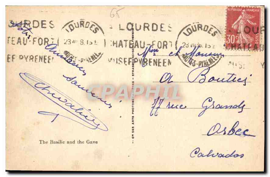 CPA Lourdes La Basilique et le Gave  — Verso