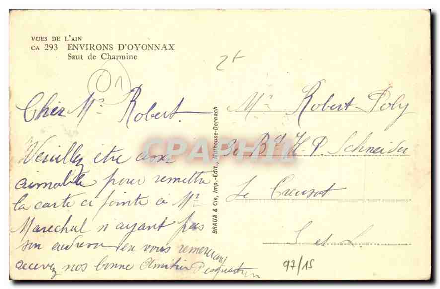 CPA Environs D'Oyonnax Saut de Charmine  — Rückseite