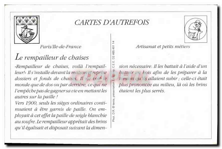 REPRO Les petits metiers parisiens Le Rempailleur de chaises Folklore — Rückseite