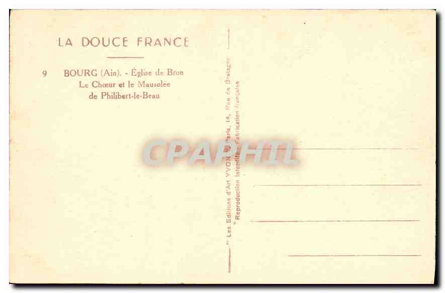CPA Bourg Ain Eglise de Brou Le Choeur et le Mausolee de Philibert le Beau  — Rückseite