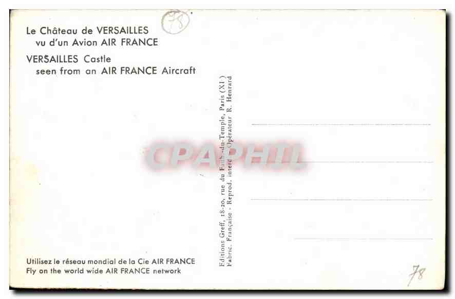 CPA Le Chateau de Versailles vu d'un Avion Air France  — Verso