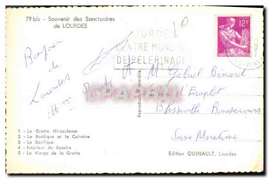 CPA Souvenir des Sanctuaires de Lourdes  — Verso
