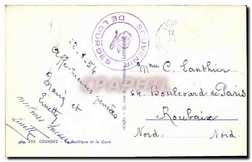 CPA Lourdes La Basilique et le Gave  — Verso