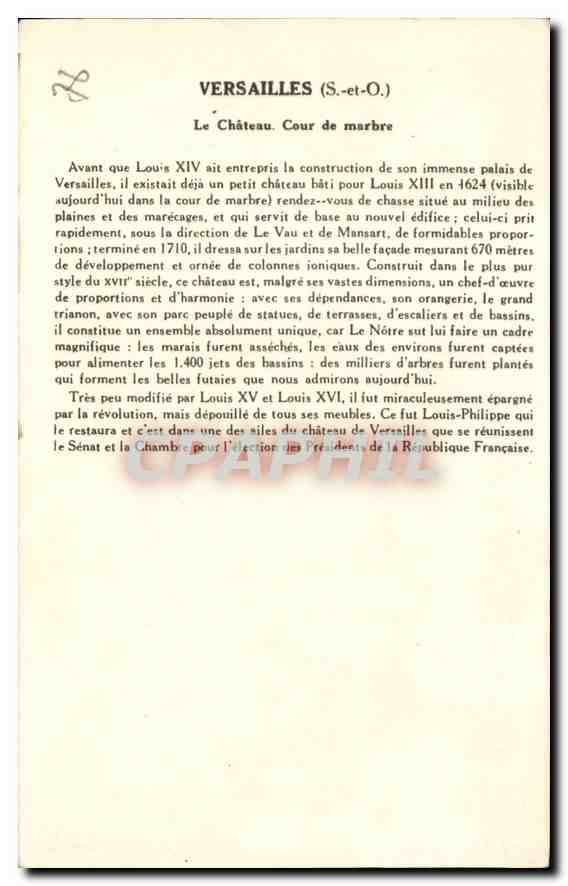 CPA Versailles Seine Oise Le Chateau cour de Marbre  — Verso