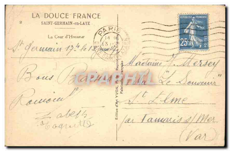CPA Saint Germain en Laye La Cour d'Honneur  — Verso