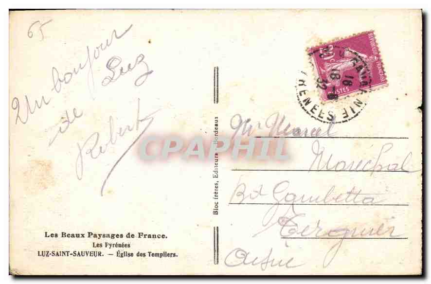 CPA Les Beaux de France Les Pyrences Luz Saint Sauveur Eglise des Templiers  — Verso