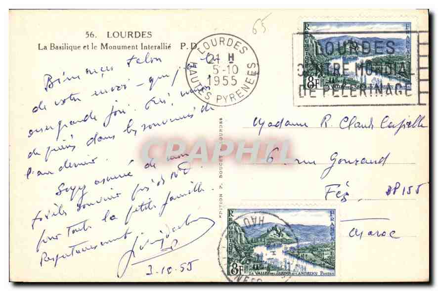 CPA Lourdes La Basilique et le Monument Interallie  — Rückseite