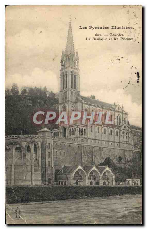 CPA Lourdes La Basilique et les Piscines 
