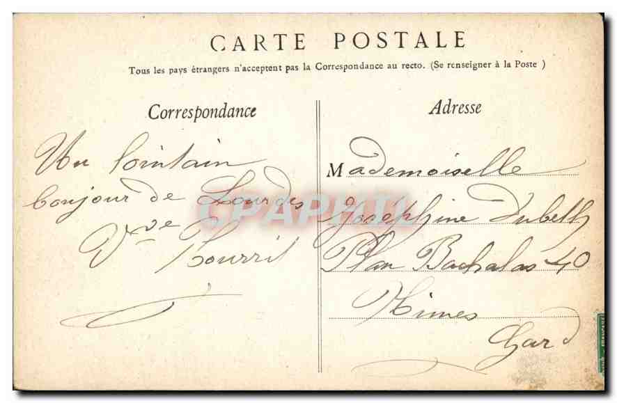 CPA Lourdes Maison paternelle de Bernadette Soubirous  — Verso