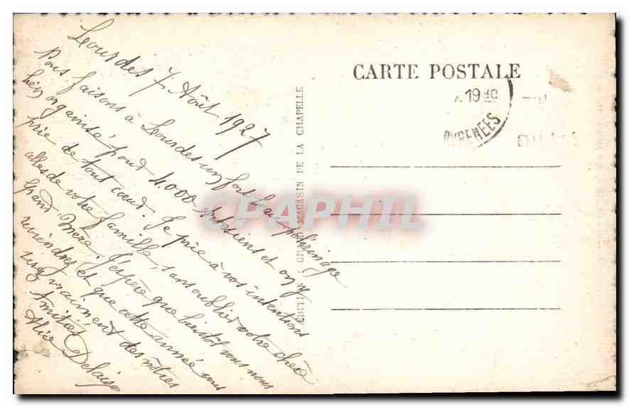 CPA Lourdes Consolatris Affictorum par J Dechein  — Verso