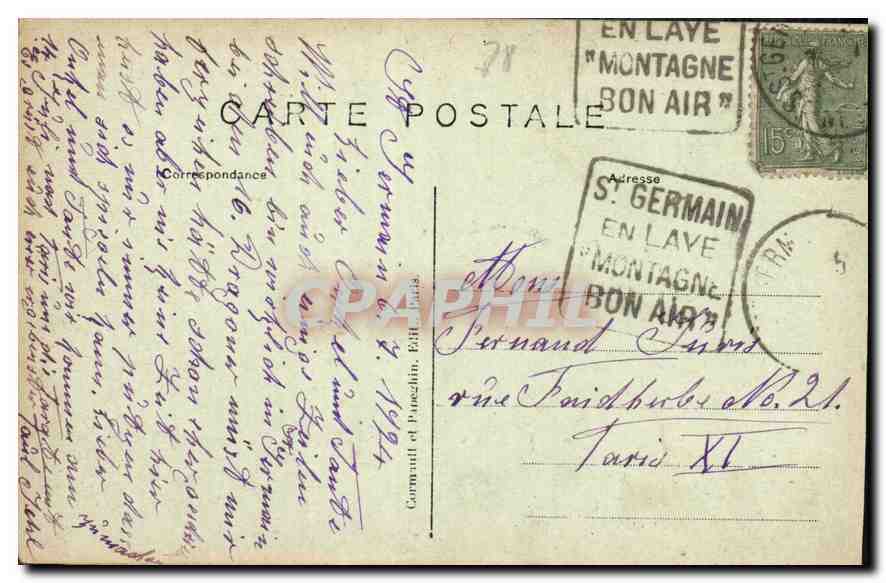 CPA St Germain en Laye S et O  — Verso