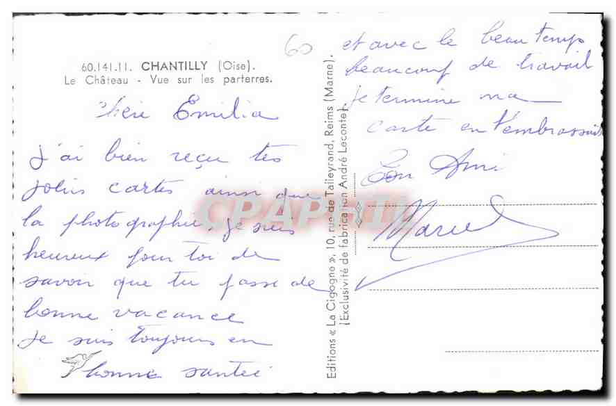 CPA Chantilly Le Chateau Vue sur les parterres  — Verso