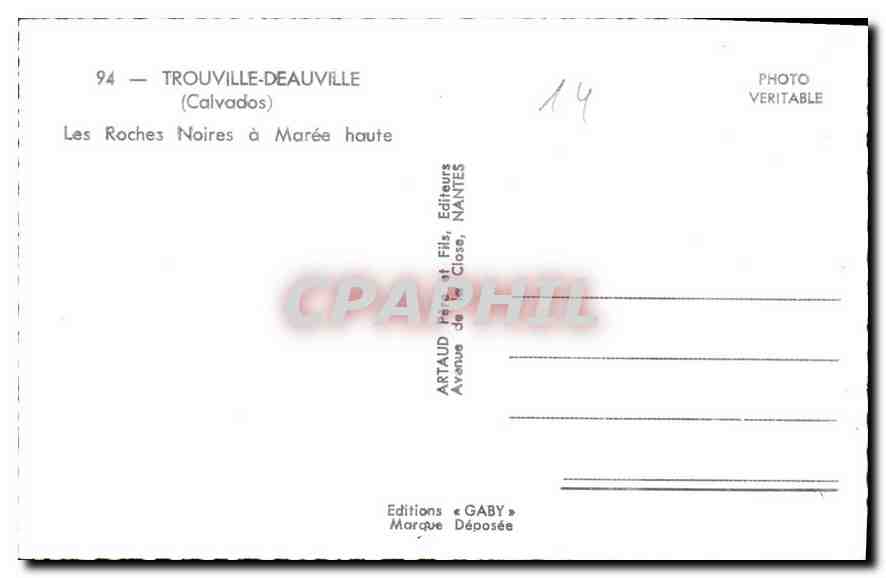 CPA Trouville Deauville Calvados Les Roches Noires a Maree haute  — Rückseite