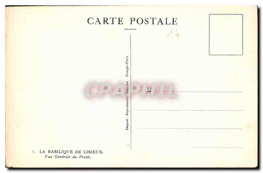CPA La Basilique de Lisieux Vue Generale du Projet  — Rückseite