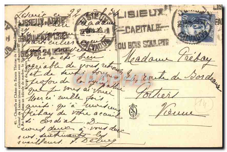 CPA Chapelle et Chasse de Sainte Therese de l'Enfant Jesus  — Verso